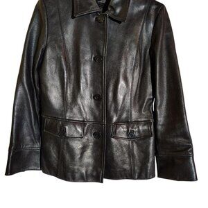Company Ellen Tracey Leather Jacket, Size Large, Black.